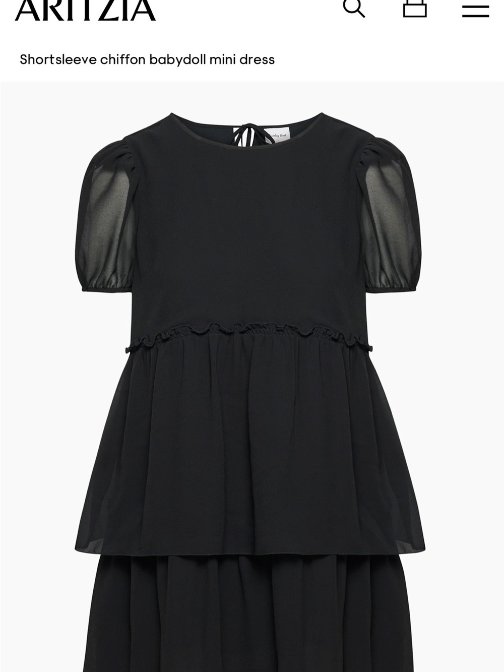 Sunday Best Black Short Puff-Sleeve Chiffon Babydoll Dress